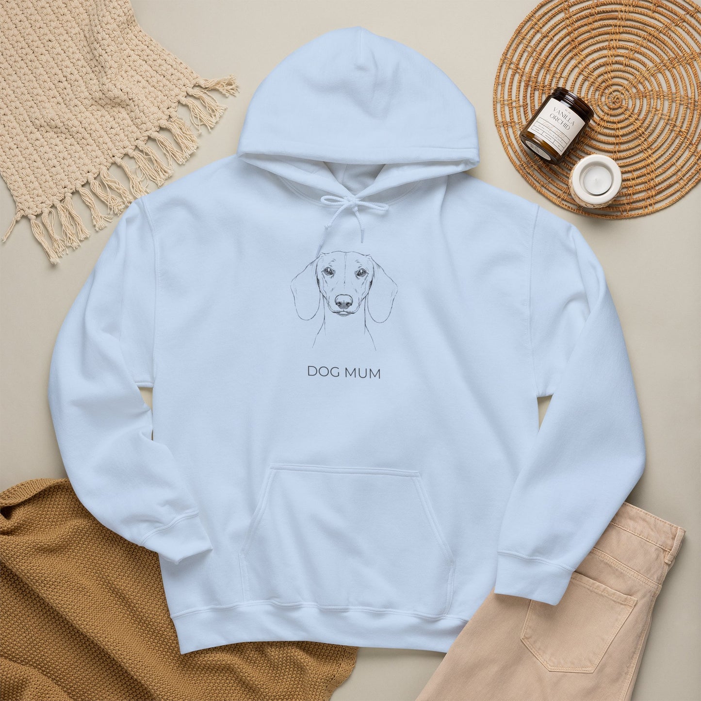 Dachshund Dog Mum Hoodie — Minimalist Line Art Unisex Pullover