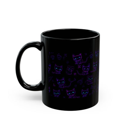 Black cat mug side view with handle