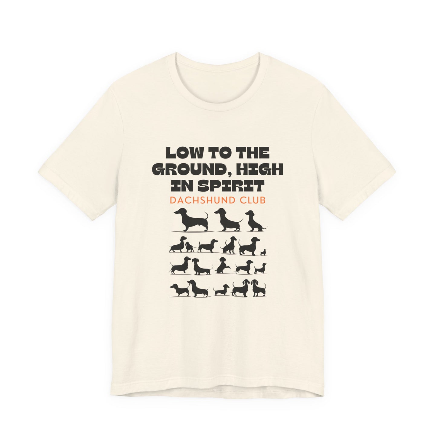 Dachshund Club t-shirt in Natural — dachshund silhouettes graphic tee, front view