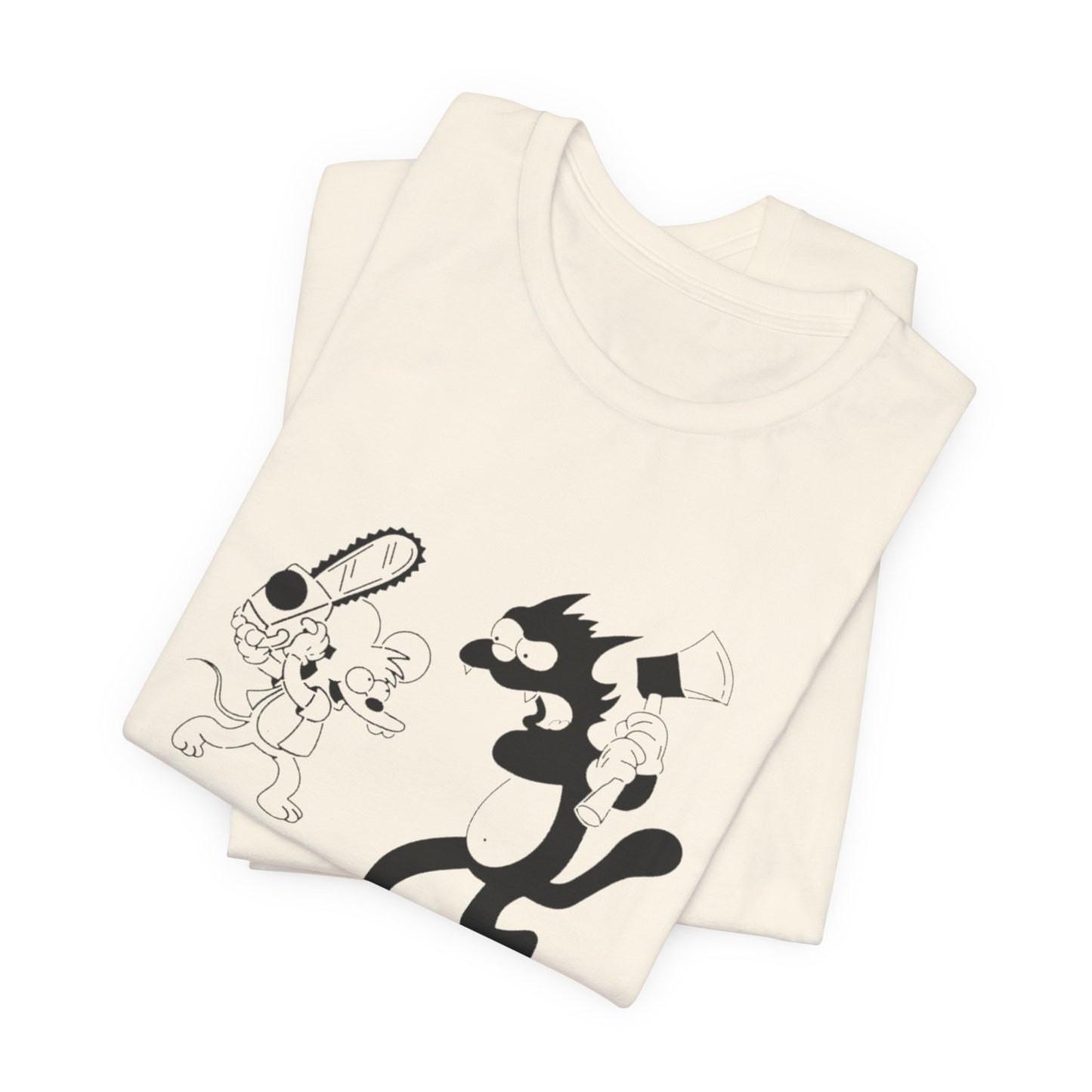 The Itchiest Scratchiest tee — Soft Pink, front view, classic cat and mouse cartoon tee