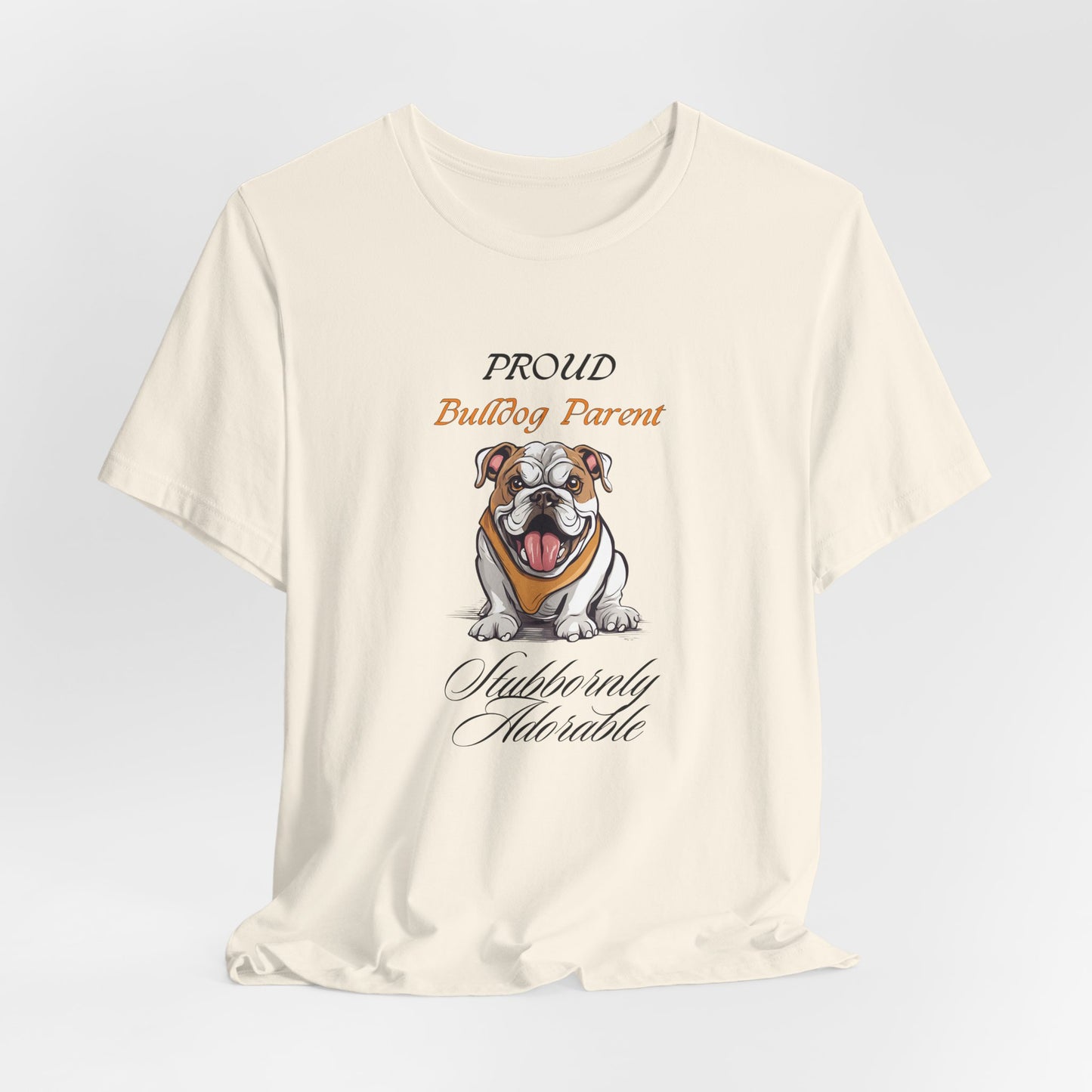 Proud Bulldog Parent t-shirt in Athletic Heather, flat lay