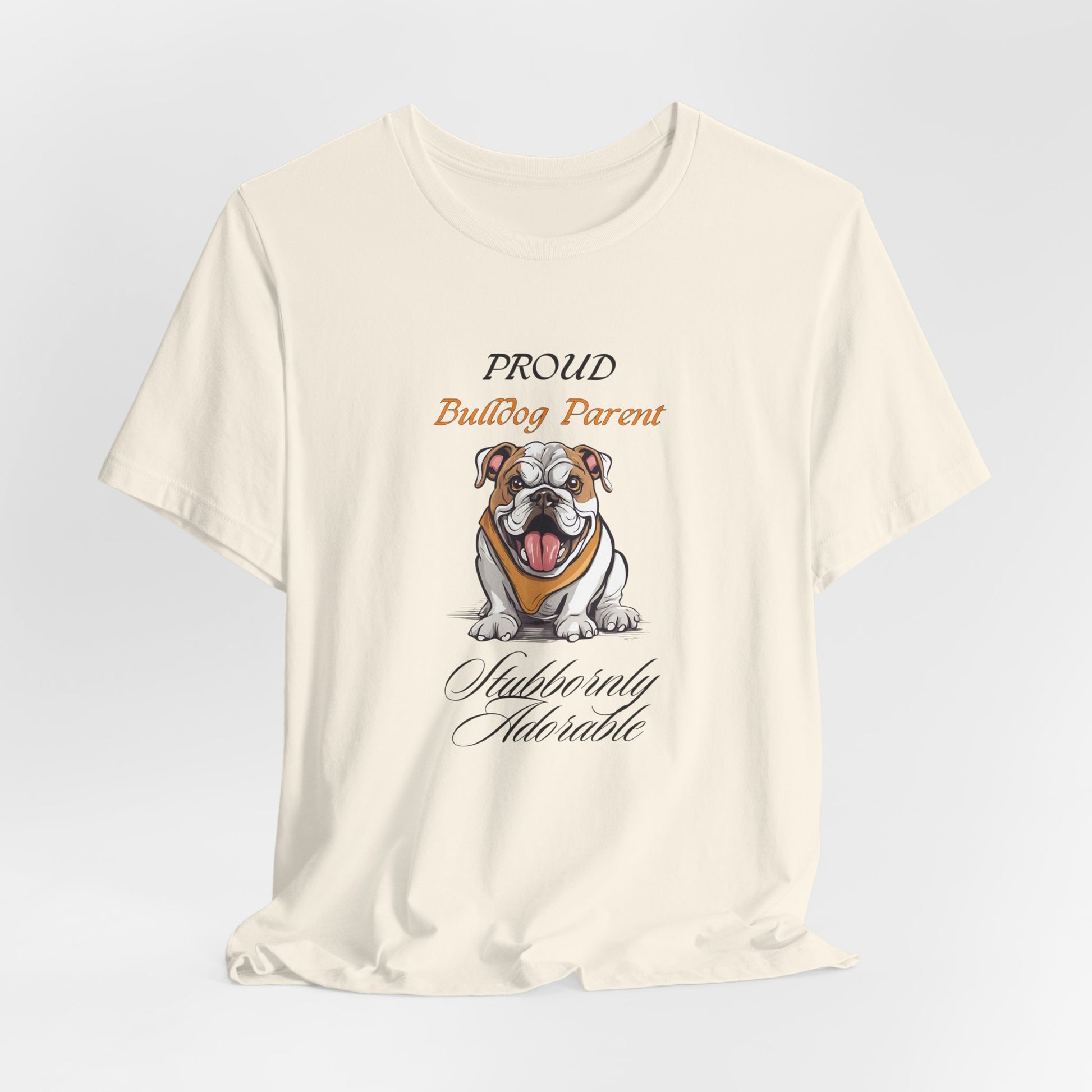 Proud Bulldog Parent t-shirt in Athletic Heather, flat lay