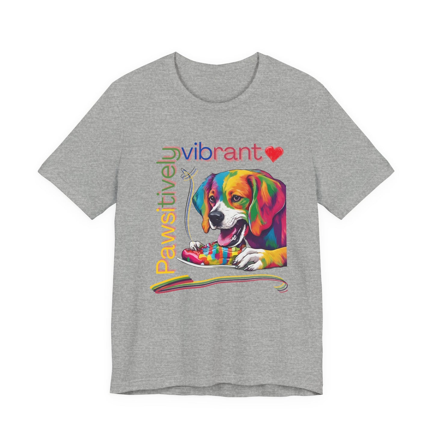 Pawsitively Vibrant T-Shirt in Athletic Heather grey — pop-art beagle design