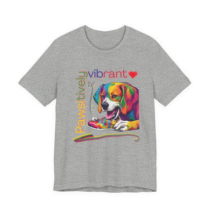Pawsitively Vibrant T-Shirt in Athletic Heather grey — pop-art beagle design