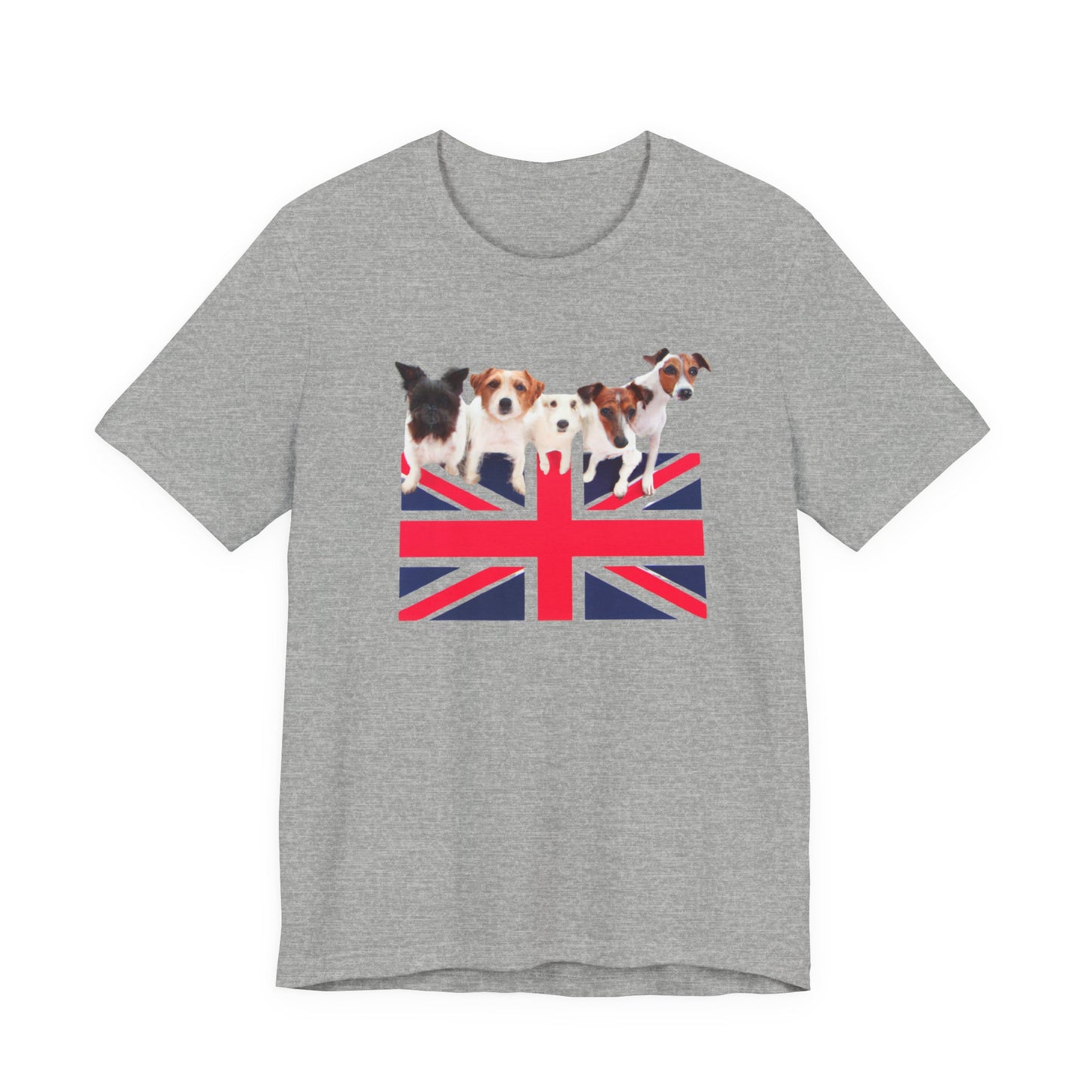 Union Jack Dog Pack T-Shirt in Athletic Heather grey — British flag and terrier design