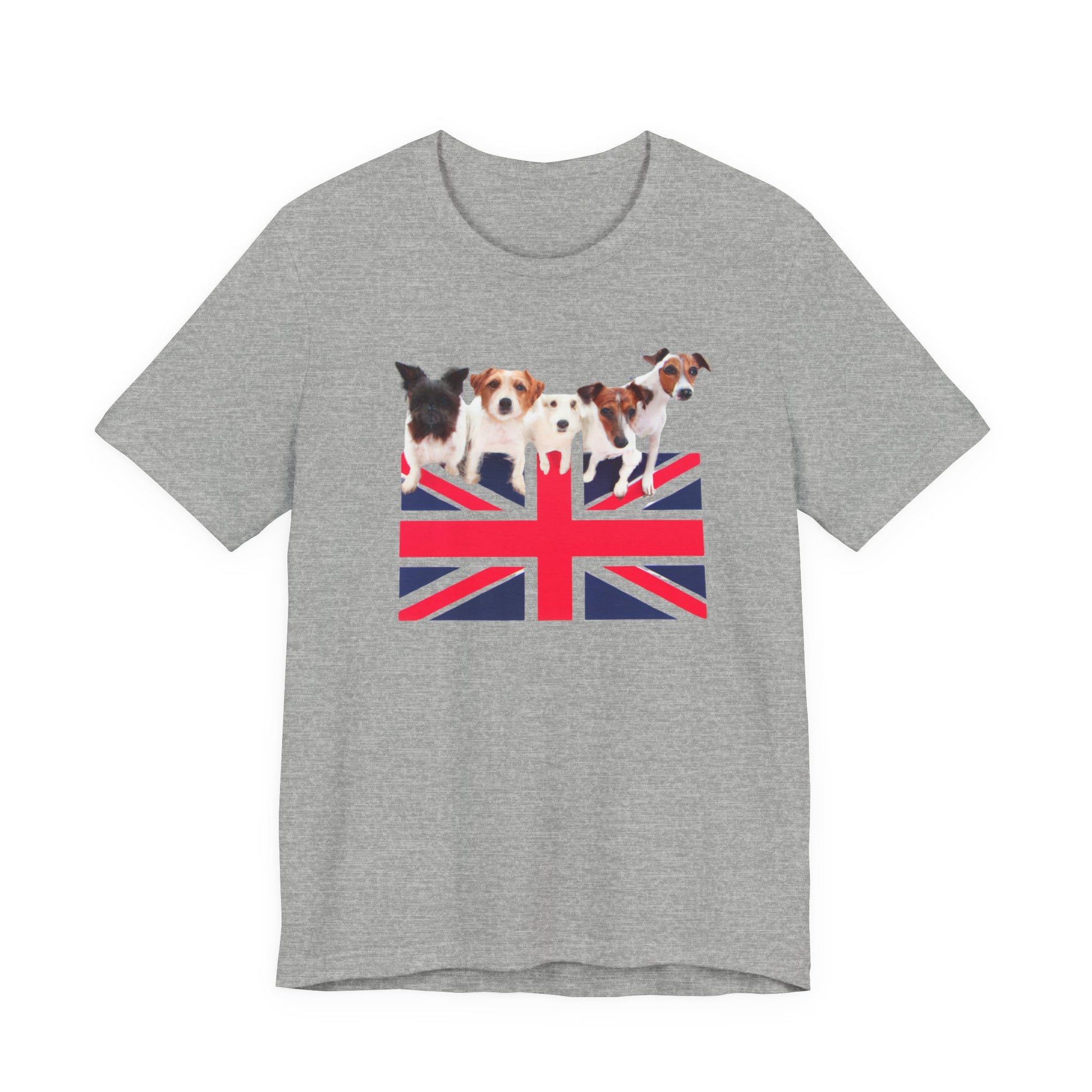 Union Jack Dog Pack T-Shirt in Athletic Heather grey — British flag and terrier design