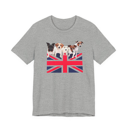 Union Jack Dog Pack T-Shirt in Athletic Heather grey — British flag and terrier design