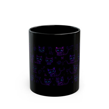 Neon purple cat pattern mug front view