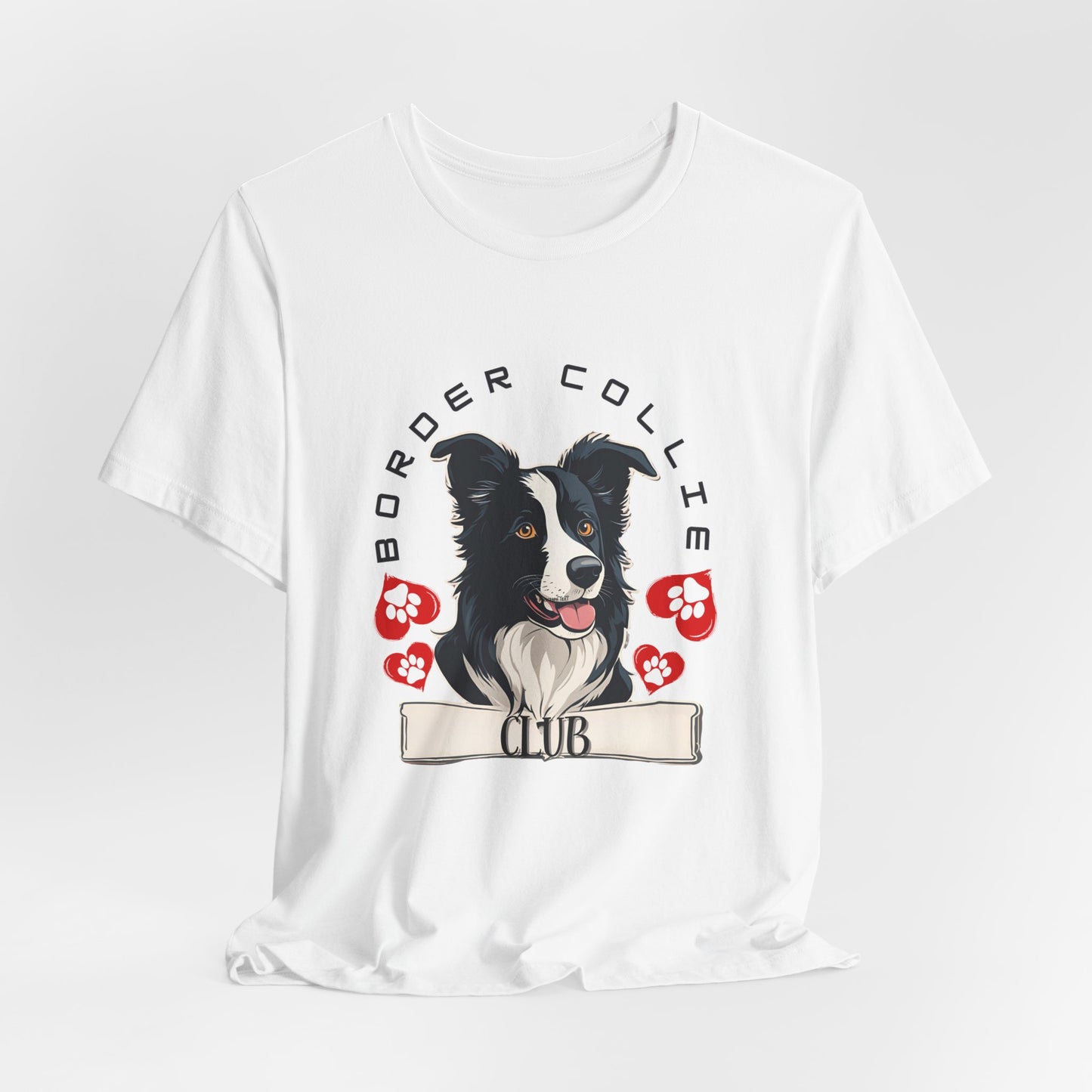 Border Collie Club Soft Pink graphic tee close-up — SniffWaggleNWalk™