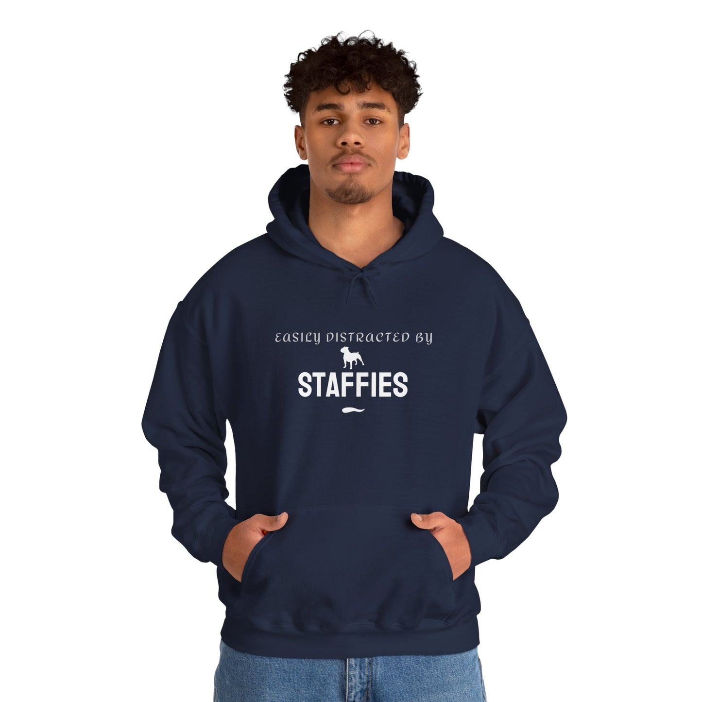 Staffie funny hoodie dark heather sleeve detail