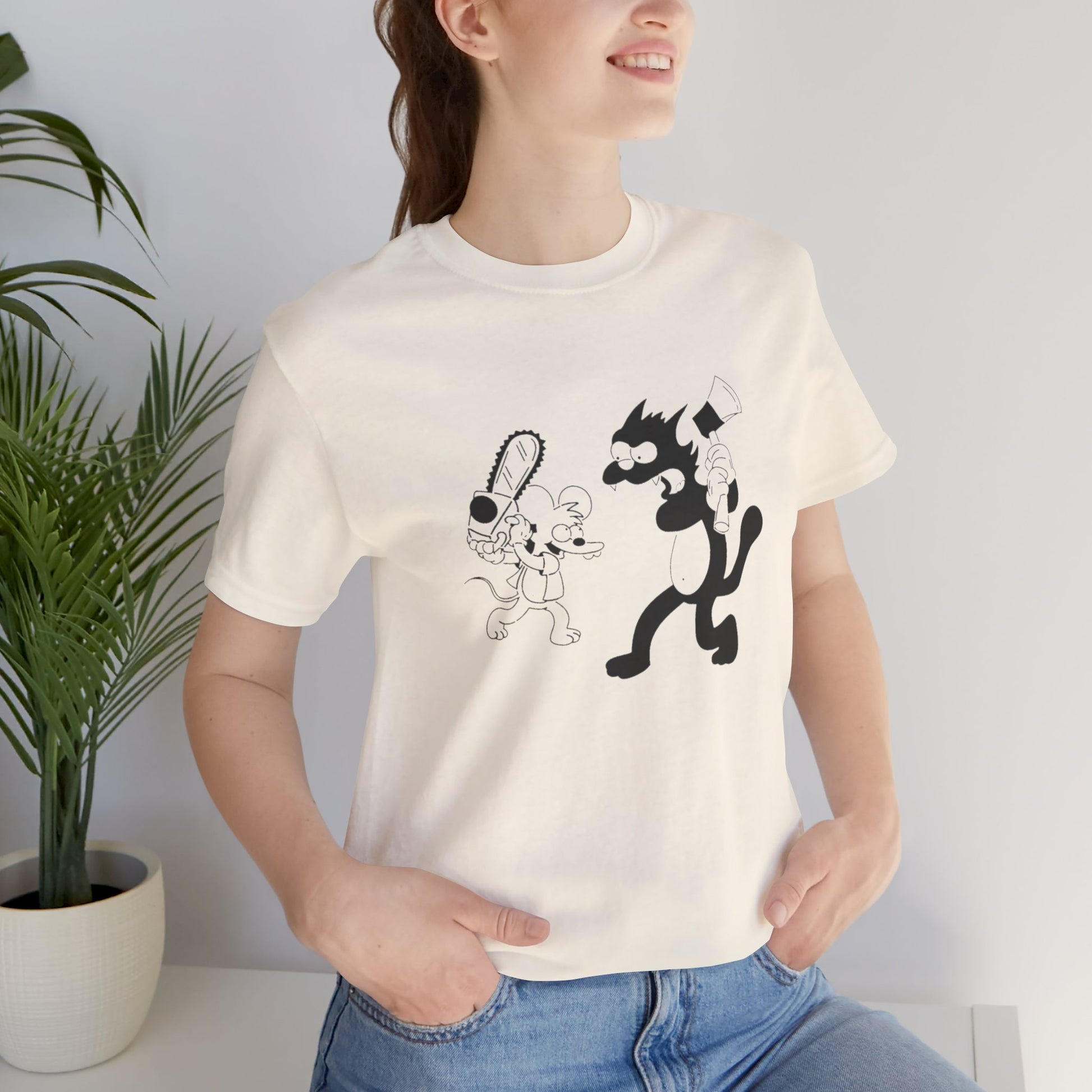 The Itchiest Scratchiest t-shirt in Heather Blue — cartoon graphic tee, Bella+Canvas 3001, SniffWaggleNWalk™