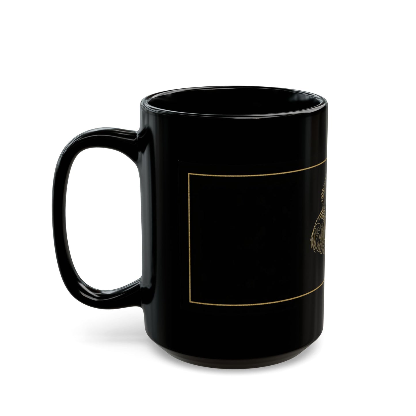 Black Ceramic Mug — Elegant Gold-Line Dog Portrait Coffee Cup (11oz/15oz)