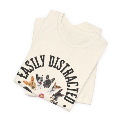 Easily Distracted by Dogs T-Shirt — Lavender Blue — lifestyle shot — SniffWaggleNWalk™