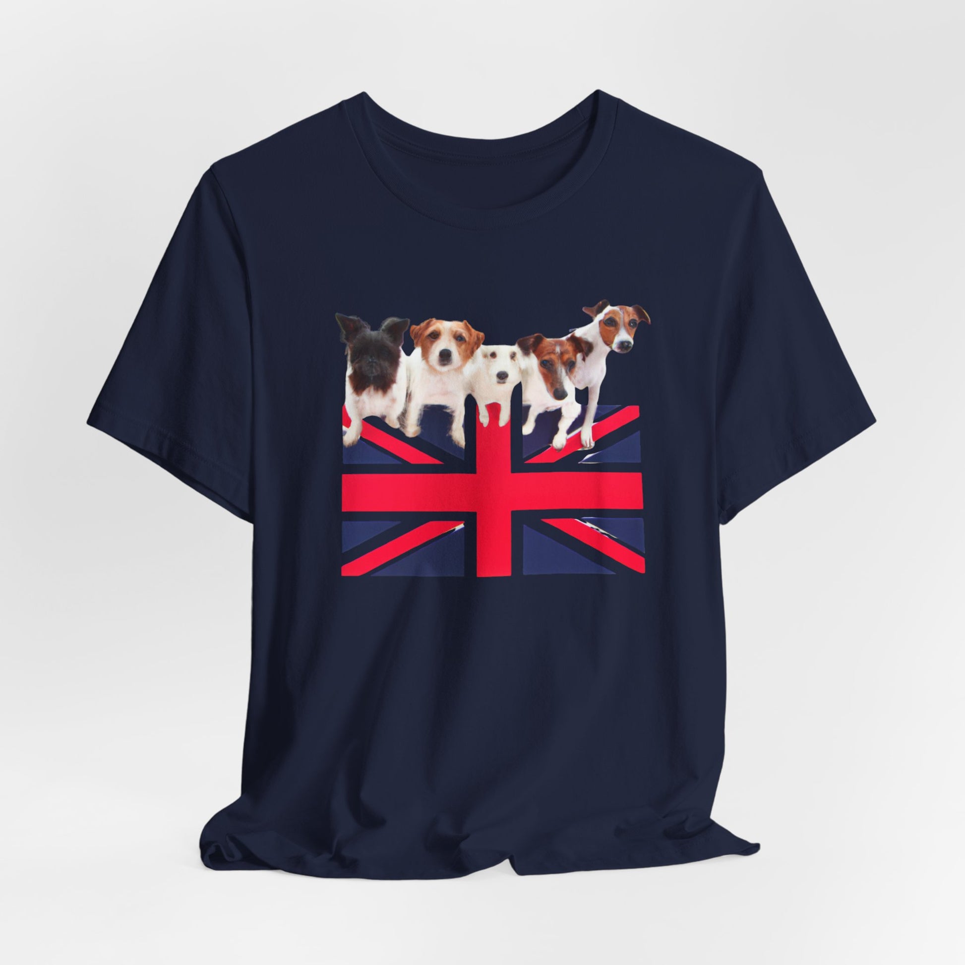 Union Jack Dog Pack T-Shirt — folded organic cotton tee detail