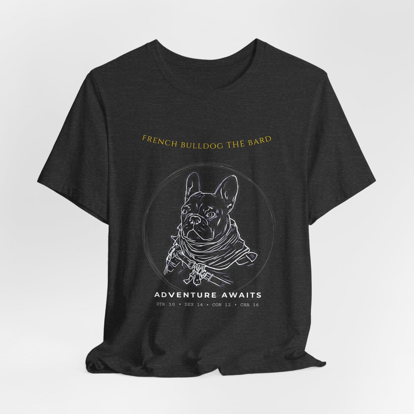 French Bulldog the bard Adventure T-Shirt — "Adventure Awaits" Graphic Tee