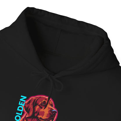 Maroon Golden Retriever streetwear hoodie with gold chain design