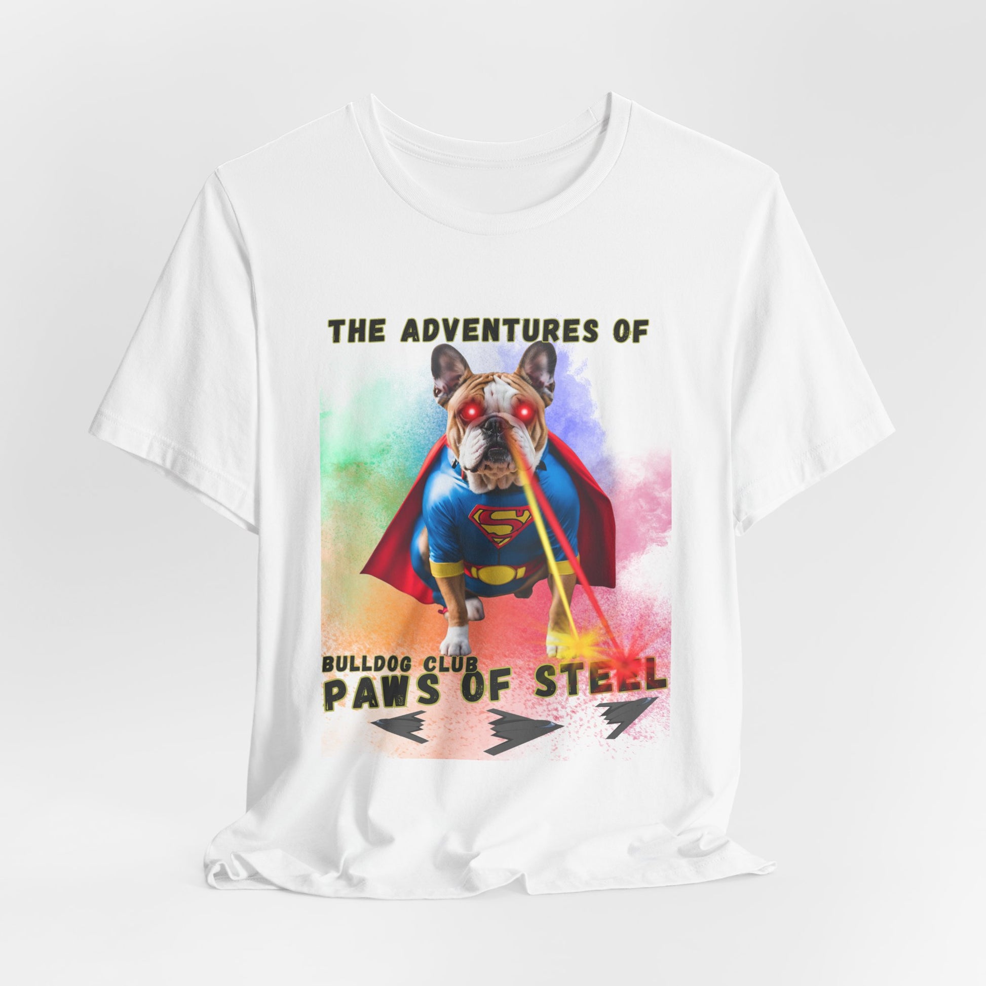 Bulldog Club Paws of Steel tee — Red lifestyle shot, casual unisex fit on model — SniffWaggleNWalk™
