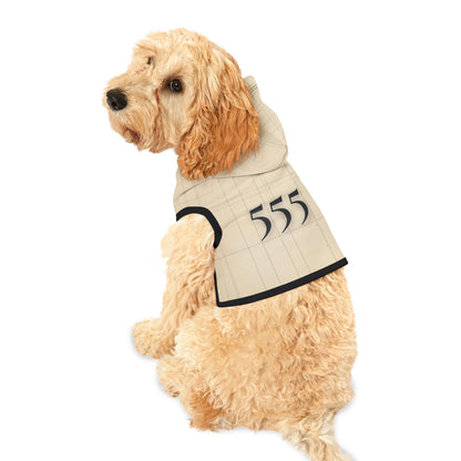 Neutral heirloom pet hoodie with 555 angel number and black trim
