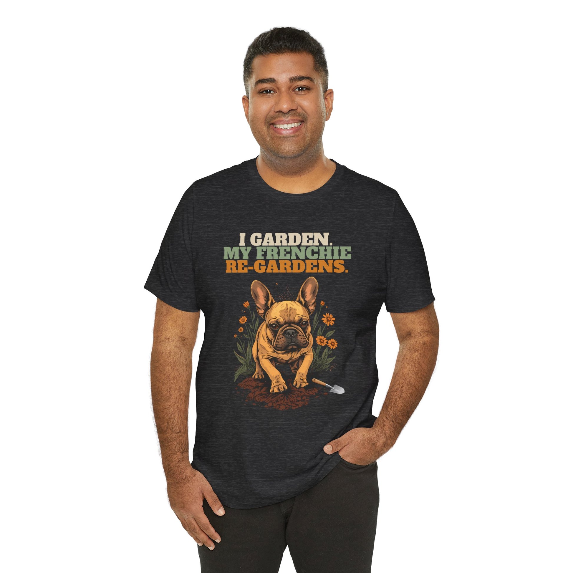 Frenchie gardening graphic t-shirt