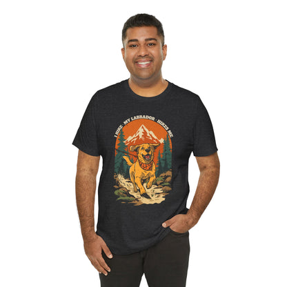 I Hike My Labrador Hikes Me black tee detail