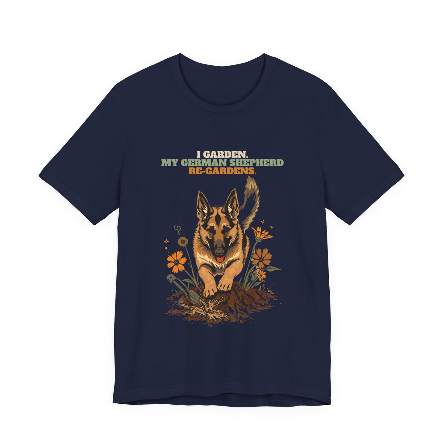 German shepherd gardening unisex tee front