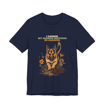 German shepherd gardening unisex tee front