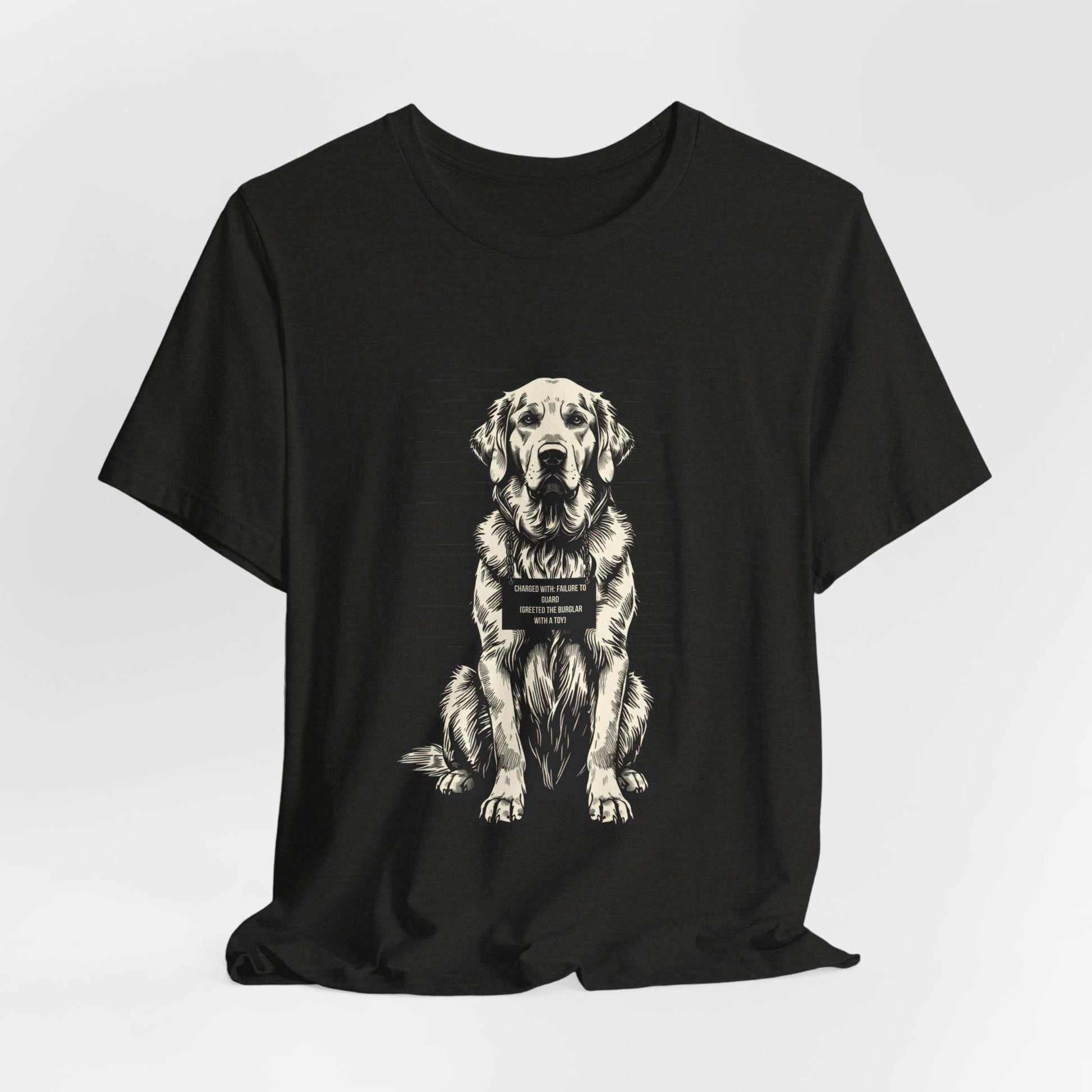 Sleeve and neckline detail on the Golden Retriever True Crime Night Shift tee