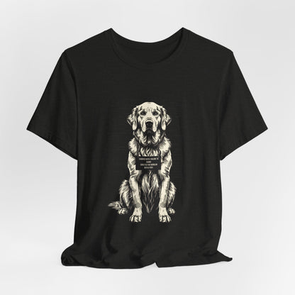 Sleeve and neckline detail on the Golden Retriever True Crime Night Shift tee
