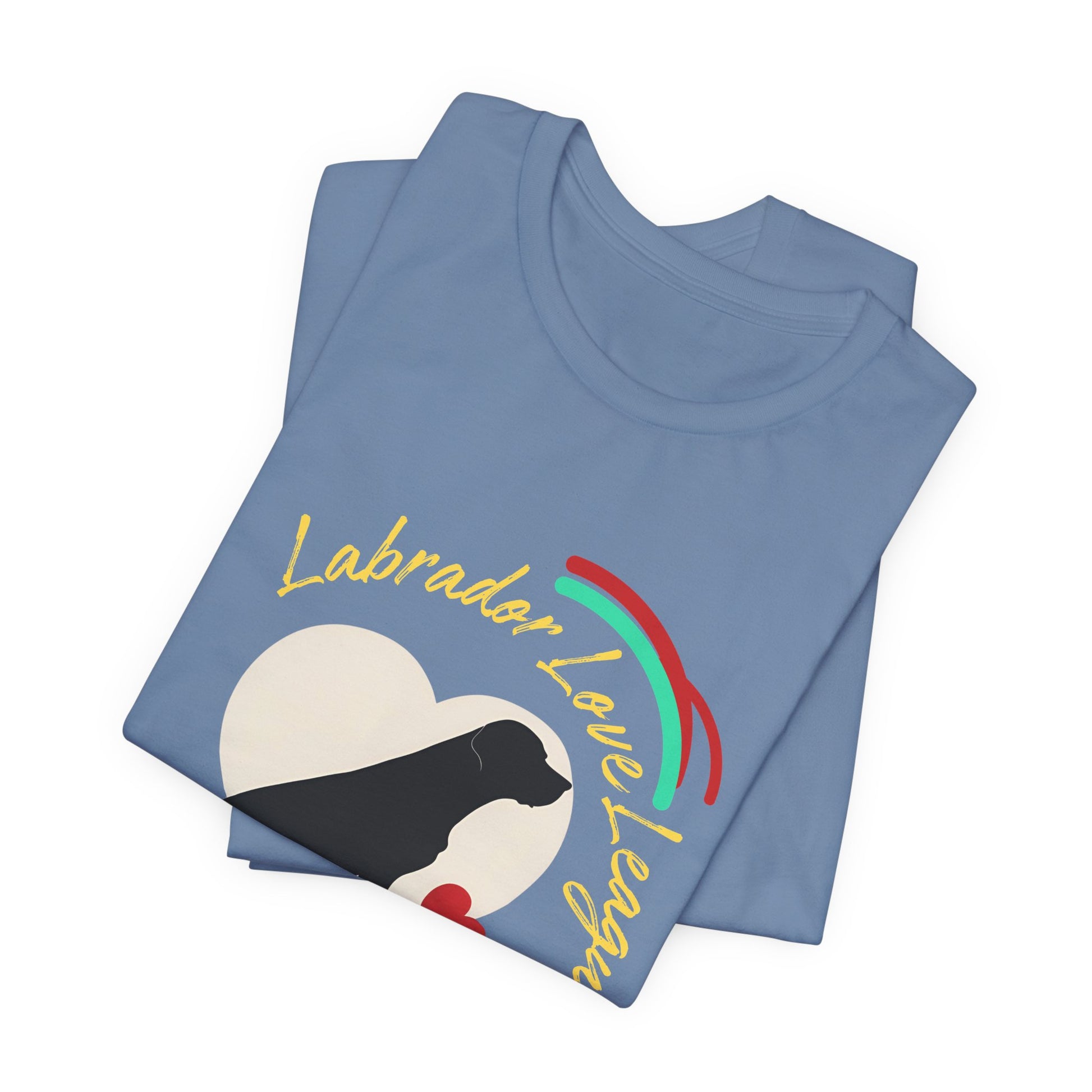 Folded Steel Blue Labrador Love League t-shirt with black Lab heart design