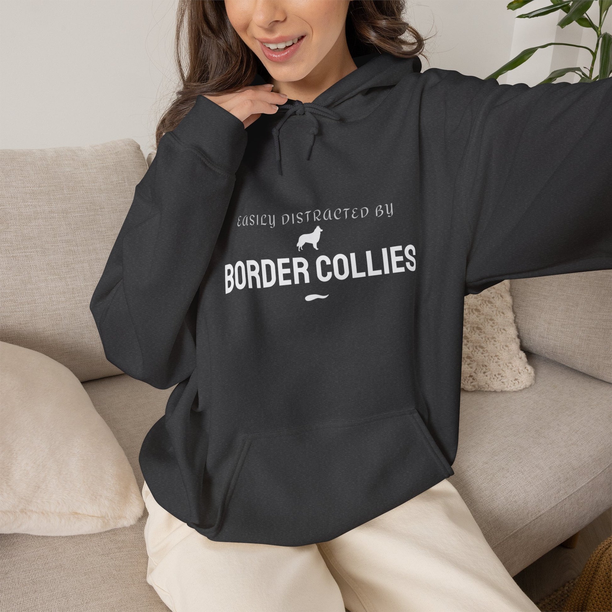 Border Collie slogan hoodie maroon hood detail