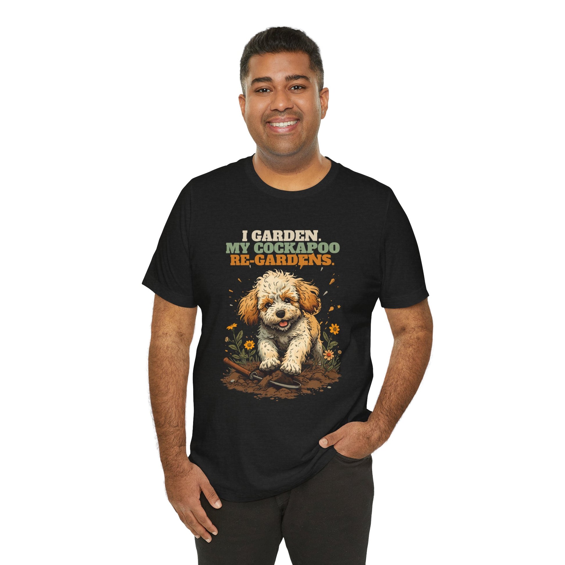 Cockapoo gardening tee in dark grey heather