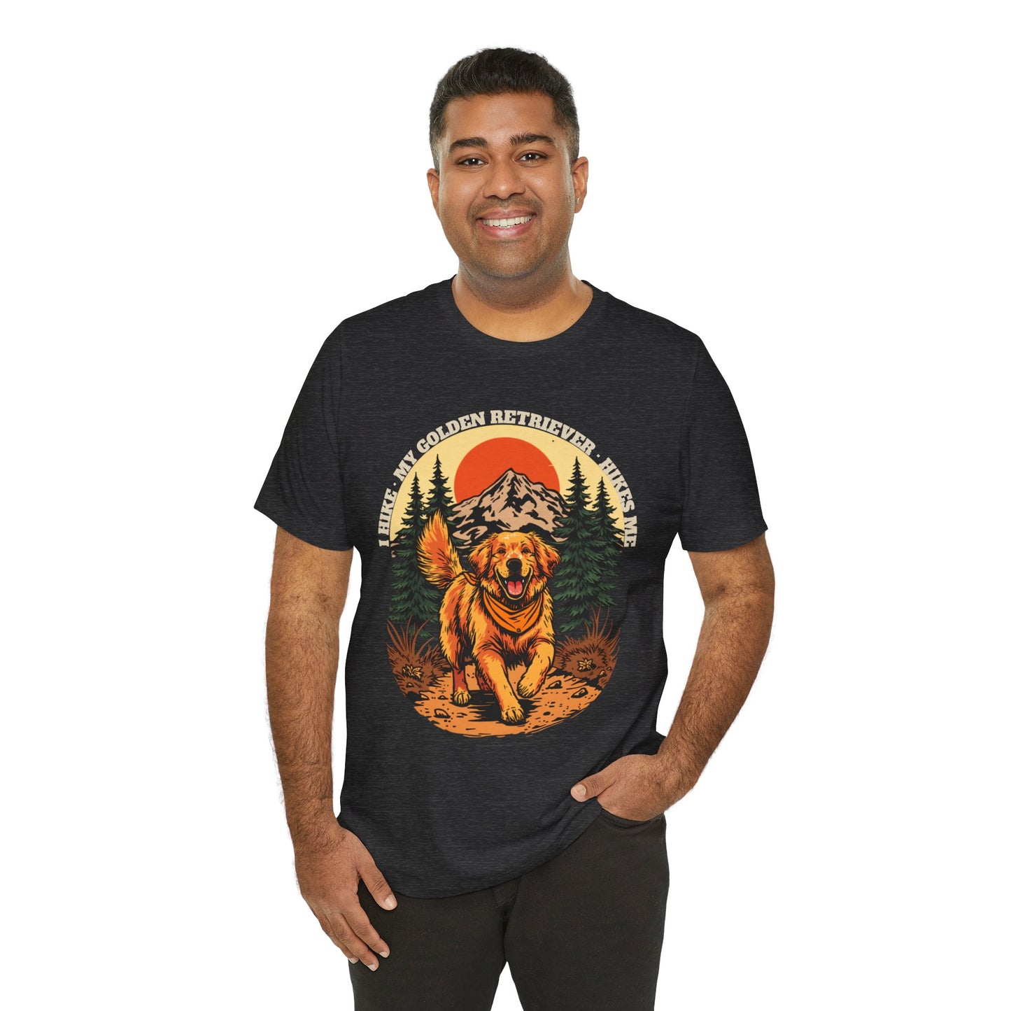 Golden Retriever hiking T-shirt dark colour — SniffWaggleNWalk