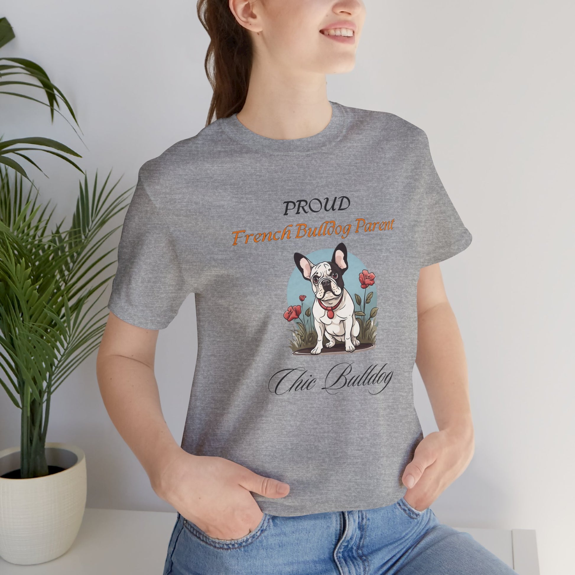 Proud French Bulldog Parent t-shirt — design close-up of Chic Bulldog artwork