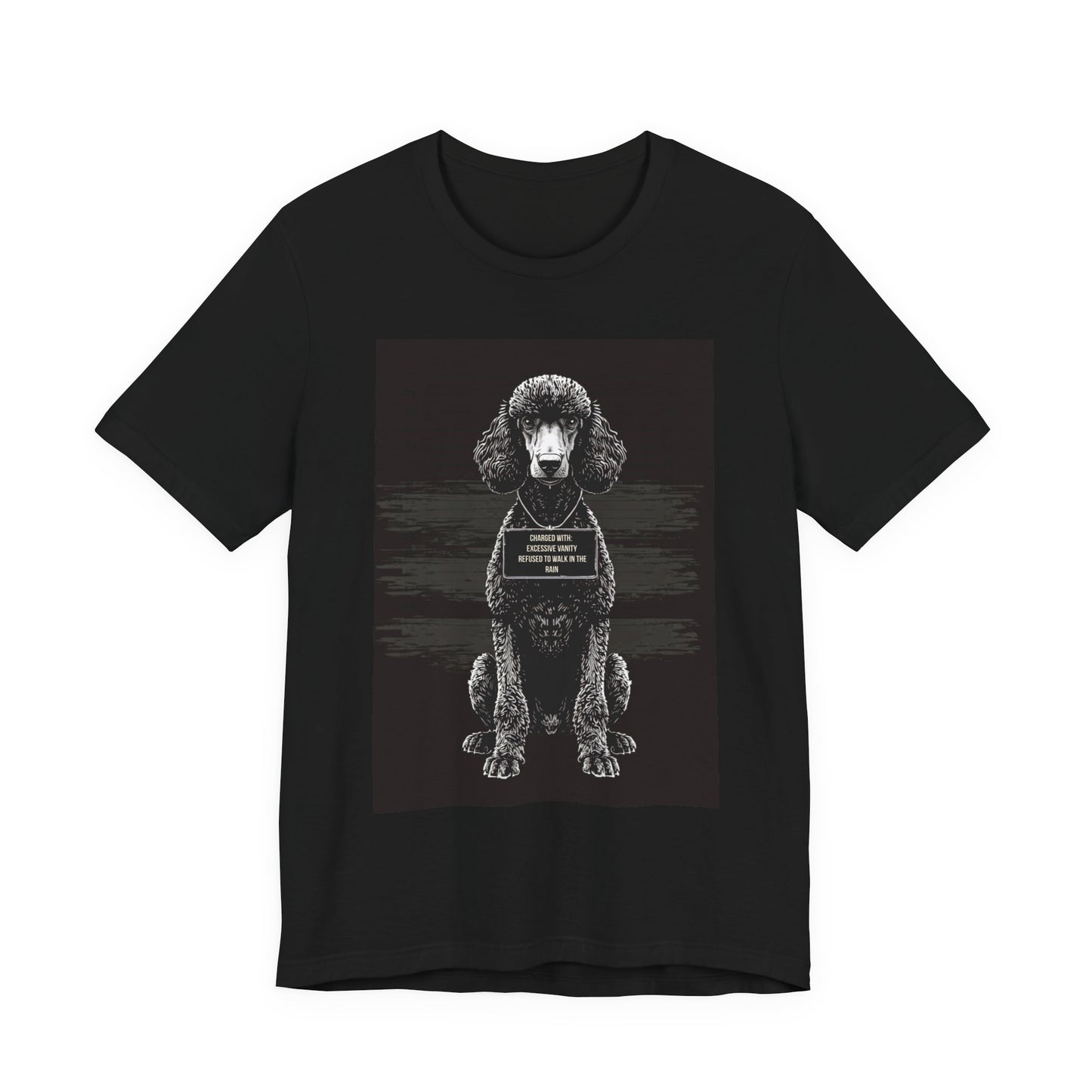 Flat lay of the Poodle True Crime Night Shift t-shirt, black