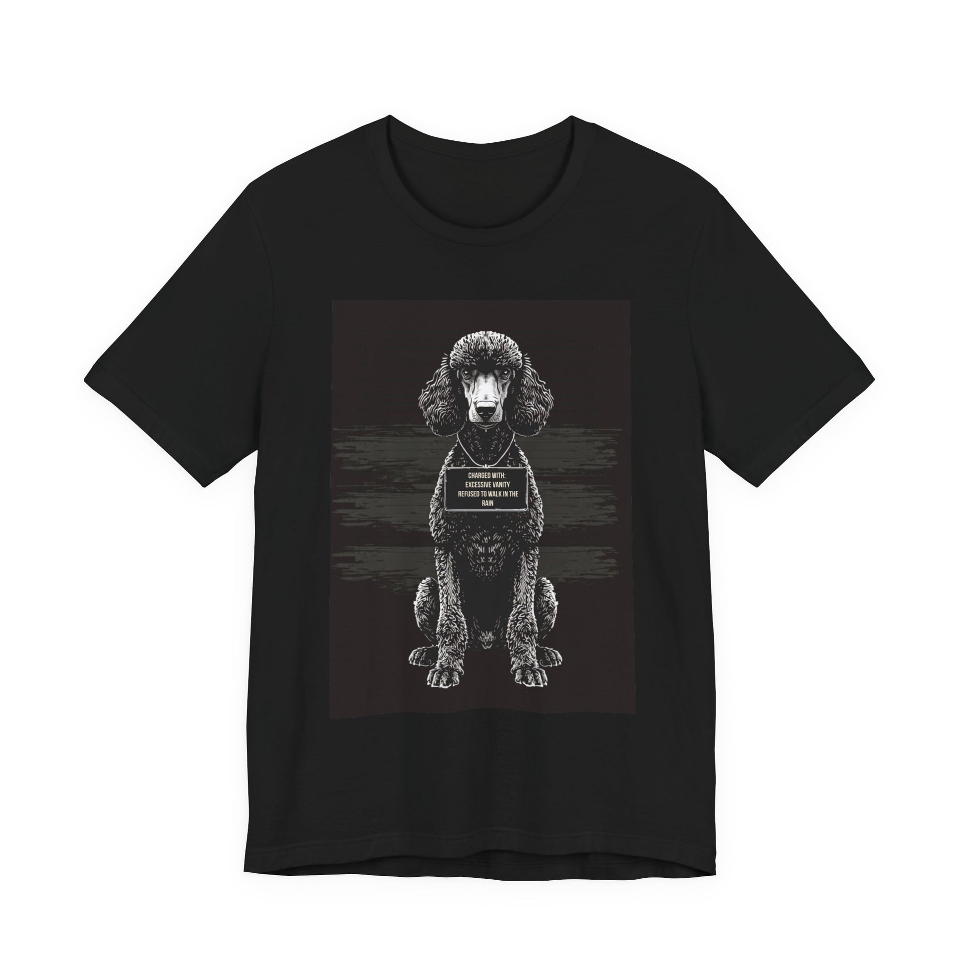 Flat lay of the Poodle True Crime Night Shift t-shirt, black