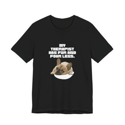 My Therapist Has Fur and Four Legs t-shirt in Maroon, front view
