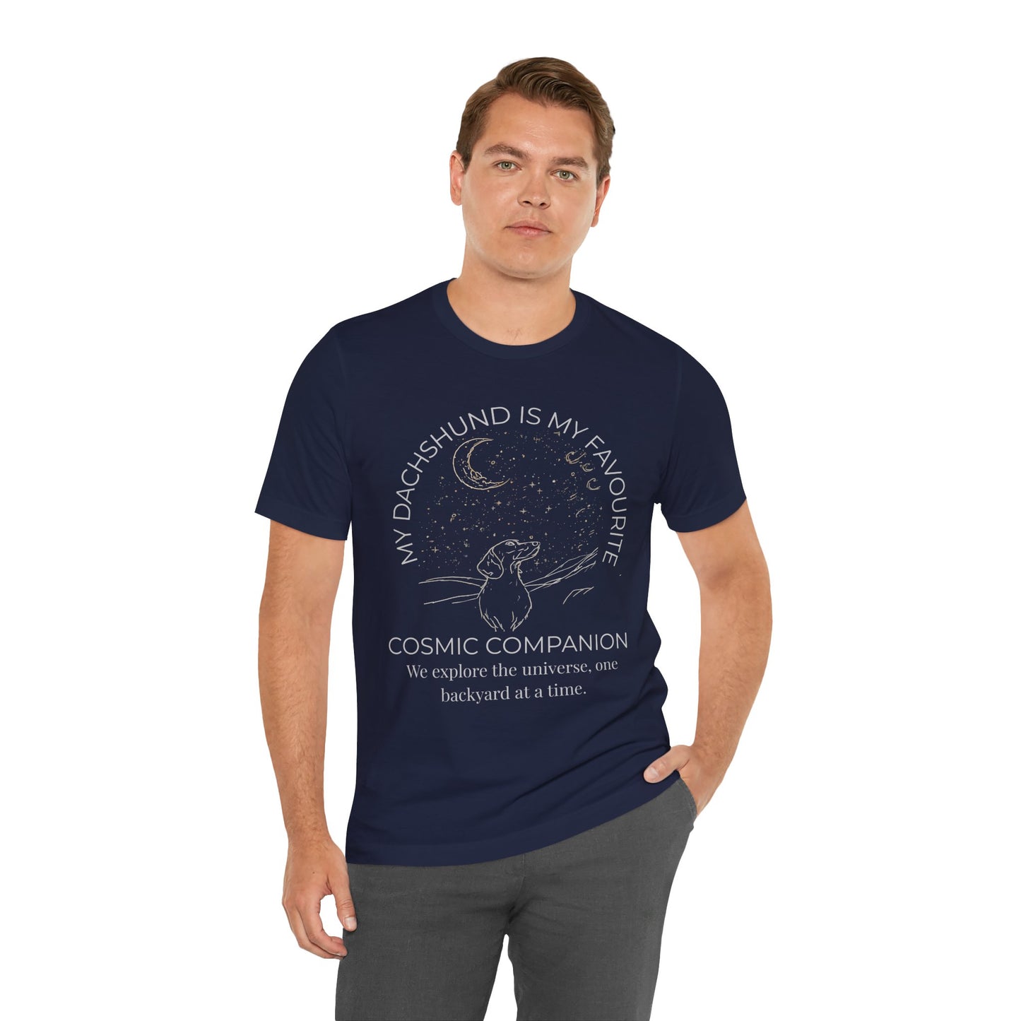 Dachshund Cosmic Companion T-Shirt — "My Dachshund Is My Favourite Cosmic Companion" Dog Lover Tee