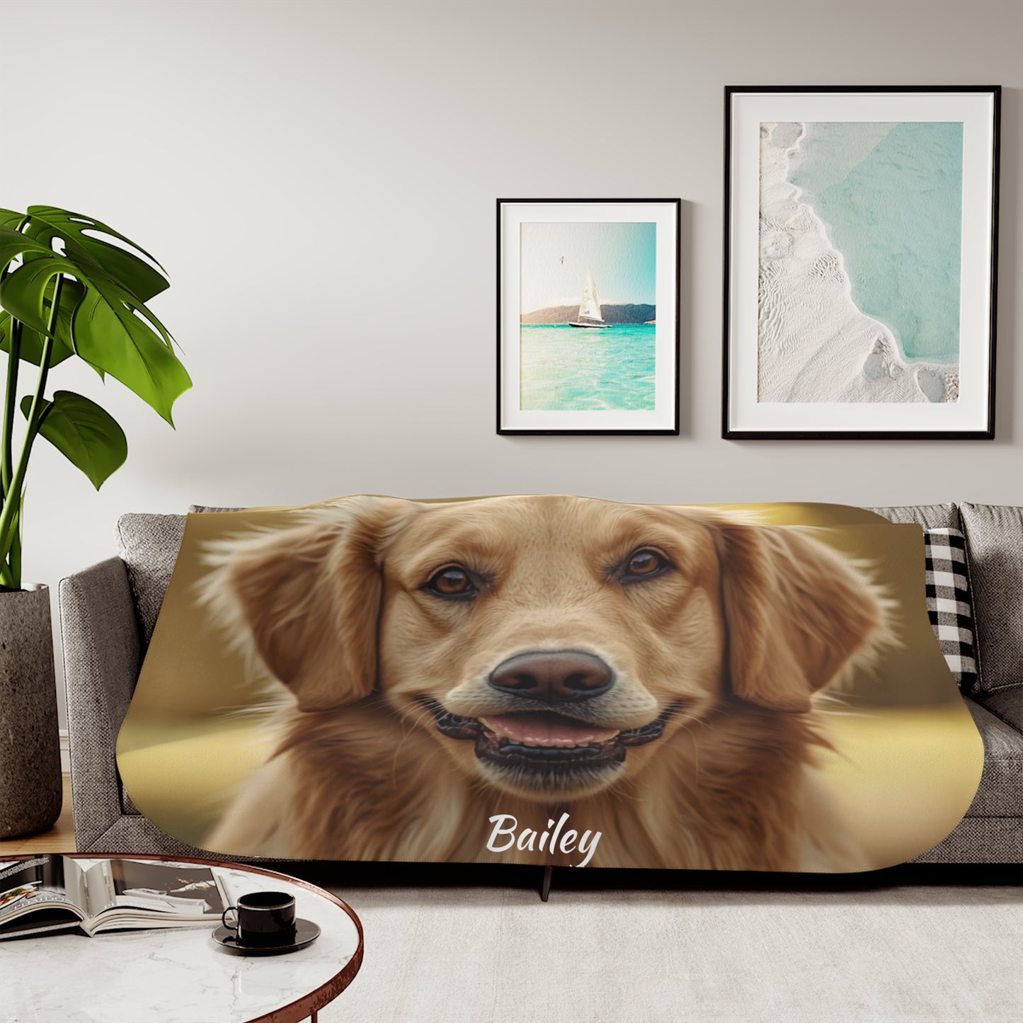Personalized Dog Photo Sherpa Blanket — Custom Pet Name Cozy Throw (60" x 80")