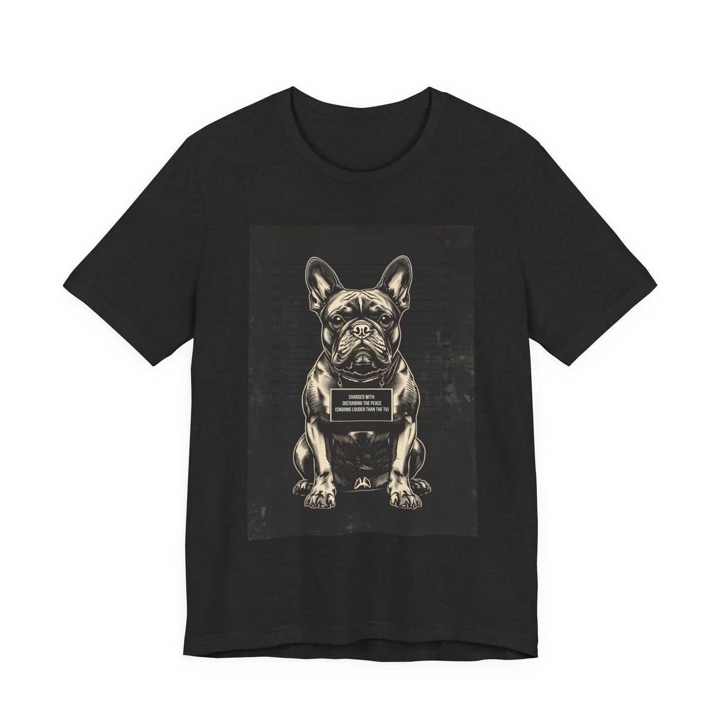 French Bulldog True Crime Night Shift t-shirt folded flat, black