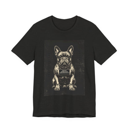 French Bulldog True Crime Night Shift t-shirt folded flat, black