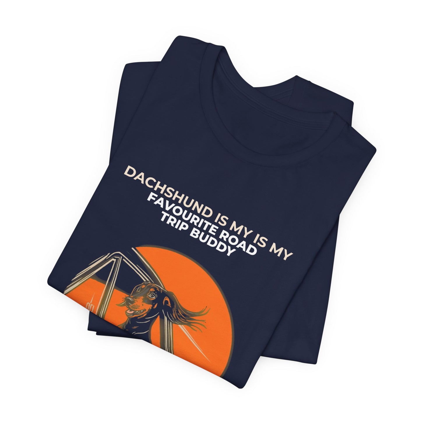 Dachshund Road Trip T-Shirt — “Dachshund Is My Favourite Road Trip Buddy” Vintage Sunset Tee