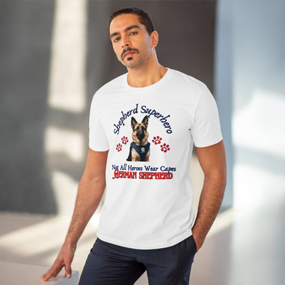 SHEPHERD SUPERHERO "NOT ALL HEROS WEAR CAPES" Soft Organic T-shirt - Unisex - Sniff Waggle And Walk