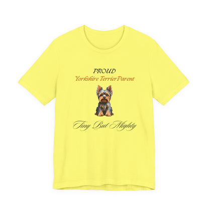 Proud Yorkshire Terrier Parent t-shirt in Natural, front view