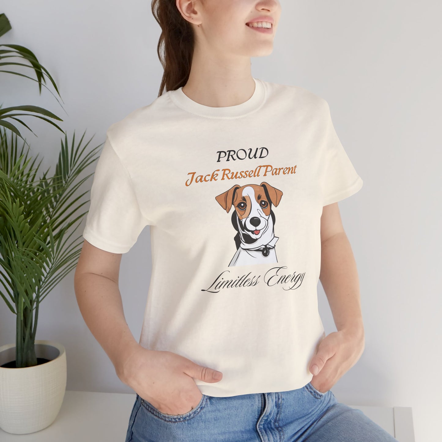 Proud Jack Russell Parent t-shirt sleeve and neckline detail