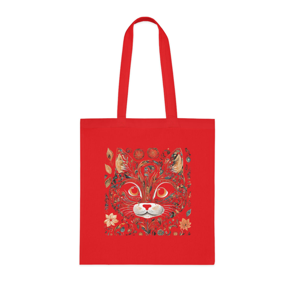Cat design cotton tote in navy blue showing transparent outline style print detail