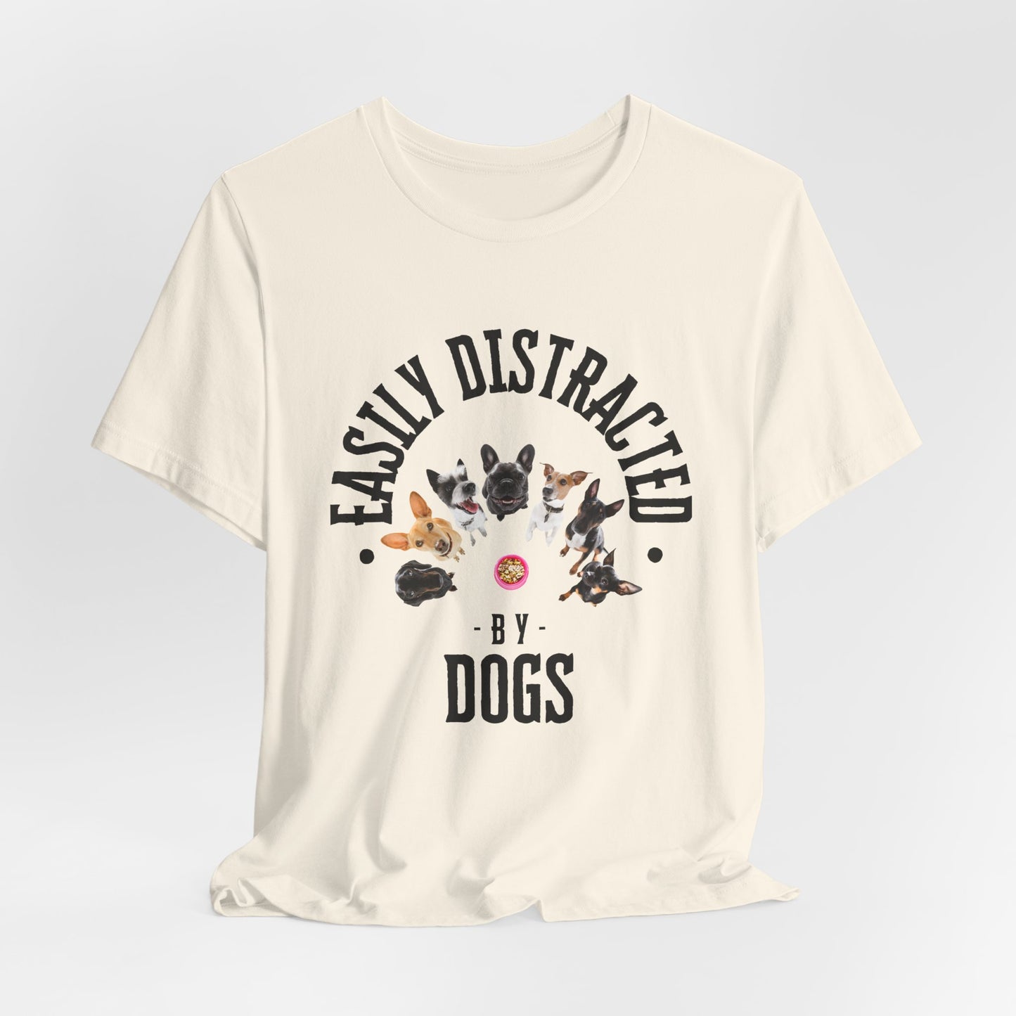 Easily Distracted by Dogs T-Shirt — Heather Columbia Blue — worn view — SniffWaggleNWalk™