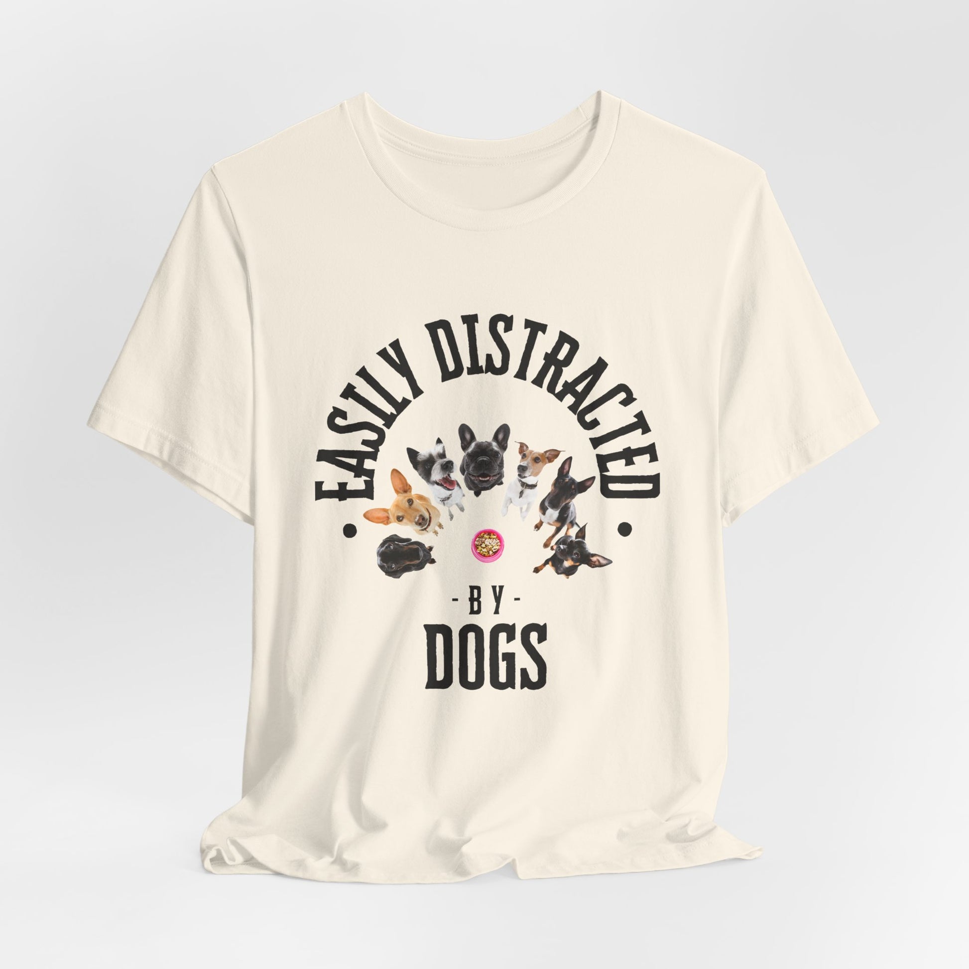 Easily Distracted by Dogs T-Shirt — Heather Columbia Blue — worn view — SniffWaggleNWalk™