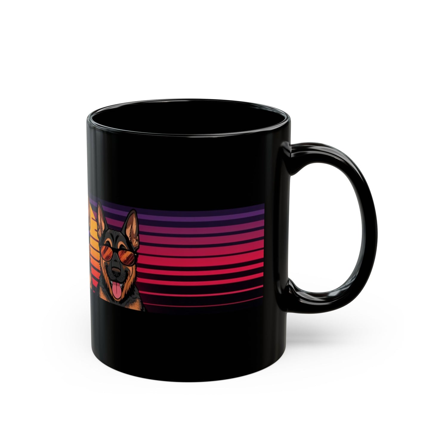Retro German Shepherd Black Coffee Mug — Sunglasses Dog Trio