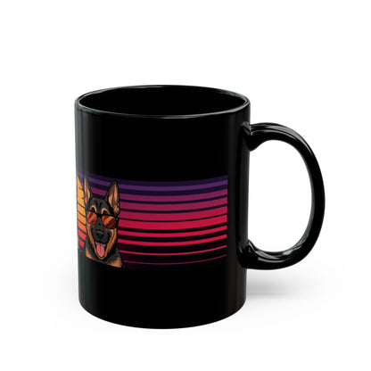 German Shepherd retro sunglasses mug shown in hand