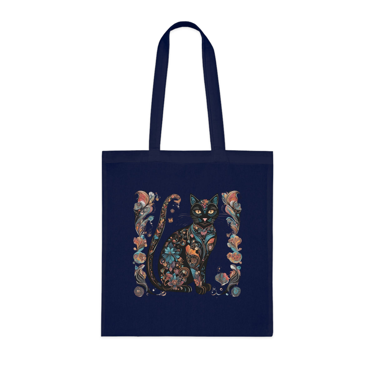 SniffWaggleNWalk™ cat tote in navy blue — close-up of reinforced handle stitching